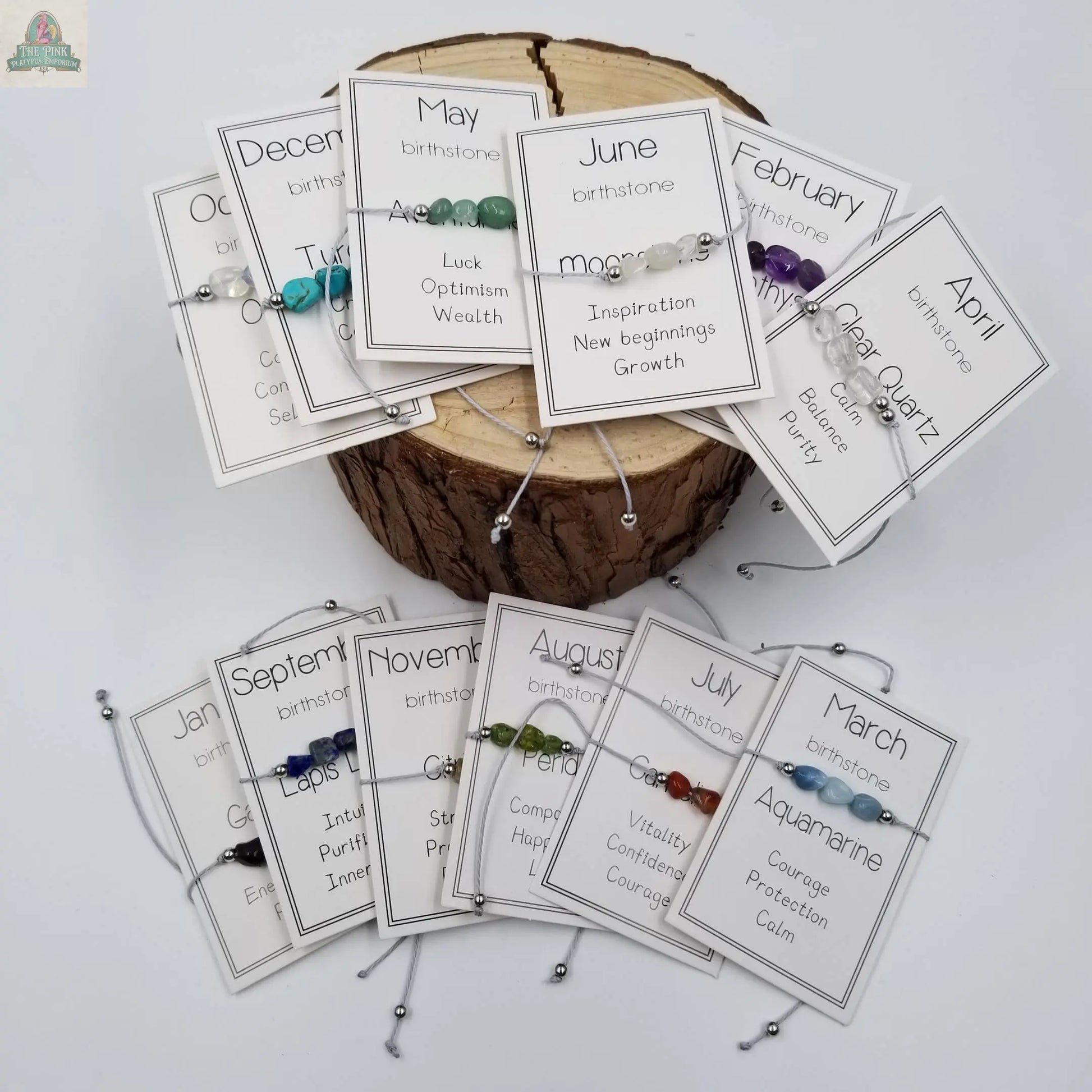 Handmade Birthday Stone Natural Stone Bracelet with Card: August CHAKRA JEWELRY