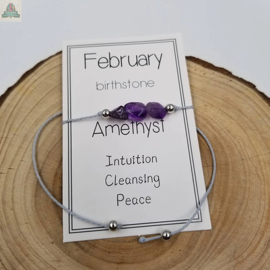 Handmade Birthday Stone Natural Stone Bracelet with Card: February CHAKRA JEWELRY