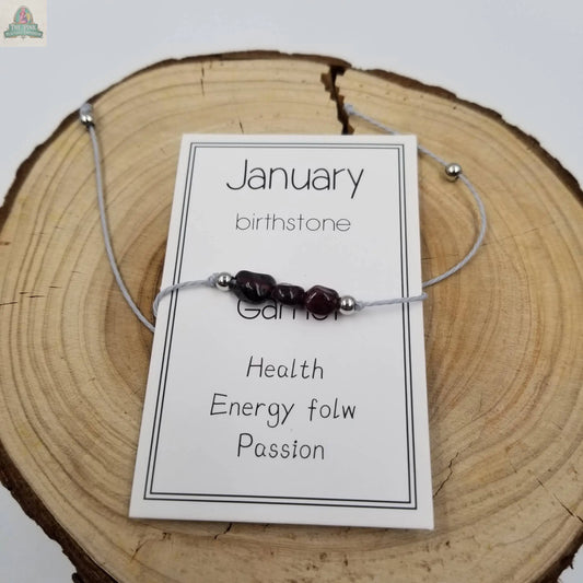 Handmade Birthday Stone Natural Stone Bracelet with Card: January CHAKRA JEWELRY