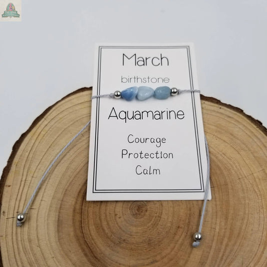Handmade Birthday Stone Natural Stone Bracelet with Card: March CHAKRA JEWELRY