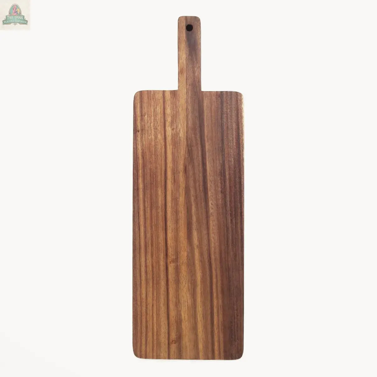 The KORISSA Handmade Wooden Serving Board - Large features a handle and a small hole near the top, shown on a white background.
