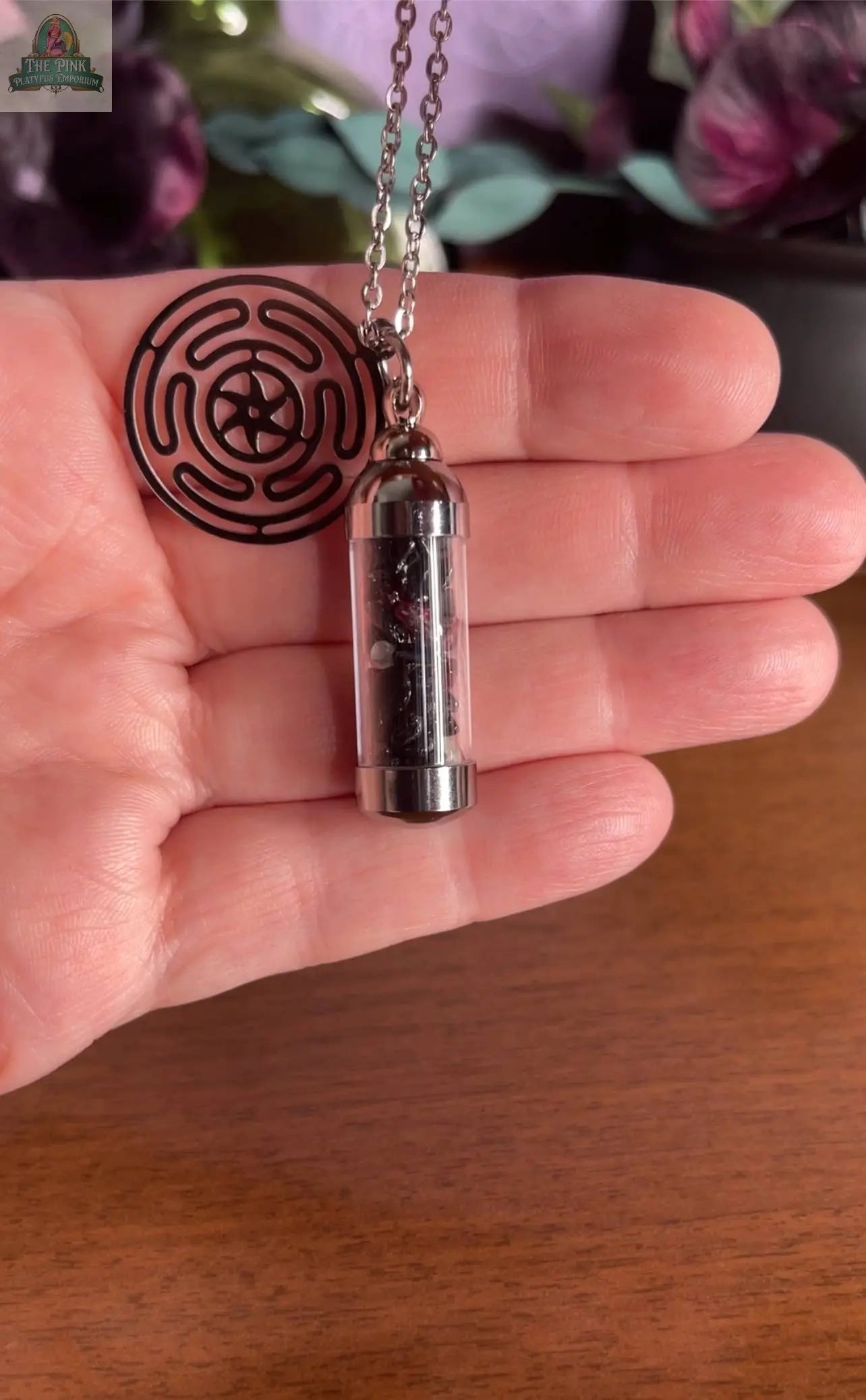 Hecate Spell Jar Amulet Necklace, Witchy Crystal Jewelry Moondust and Raven