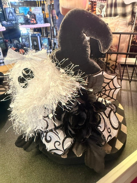 Wood Witch Hat Halloween Decor – Black Checkerboard Fall Decoration