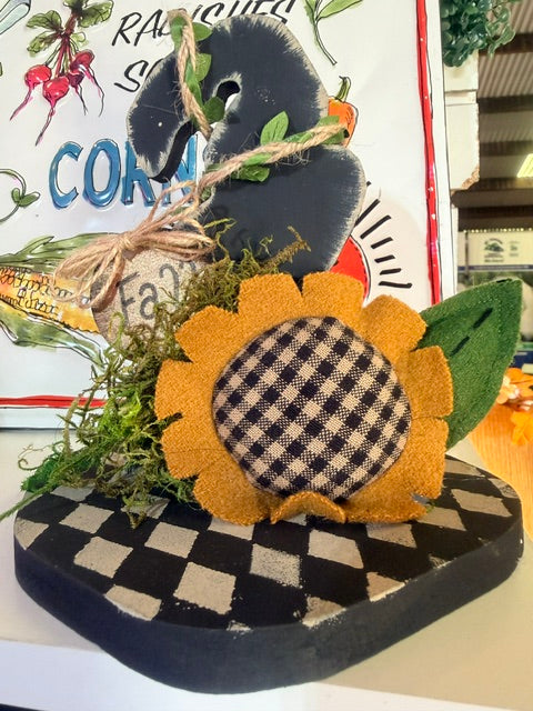 Wood Witch Hat Halloween Decor – Black Checkerboard Fall Decoration