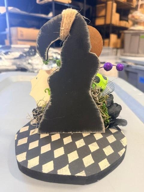 Wood Witch Hat Halloween Decor – Black Checkerboard Fall Decoration