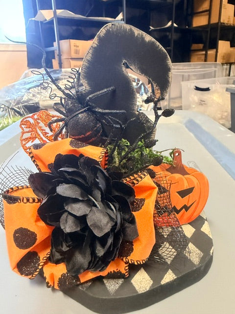 Wood Witch Hat Halloween Decor – Black Checkerboard Fall Decoration