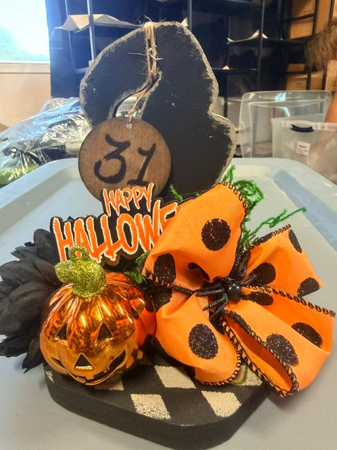 Wood Witch Hat Halloween Decor – Black Checkerboard Fall Decoration