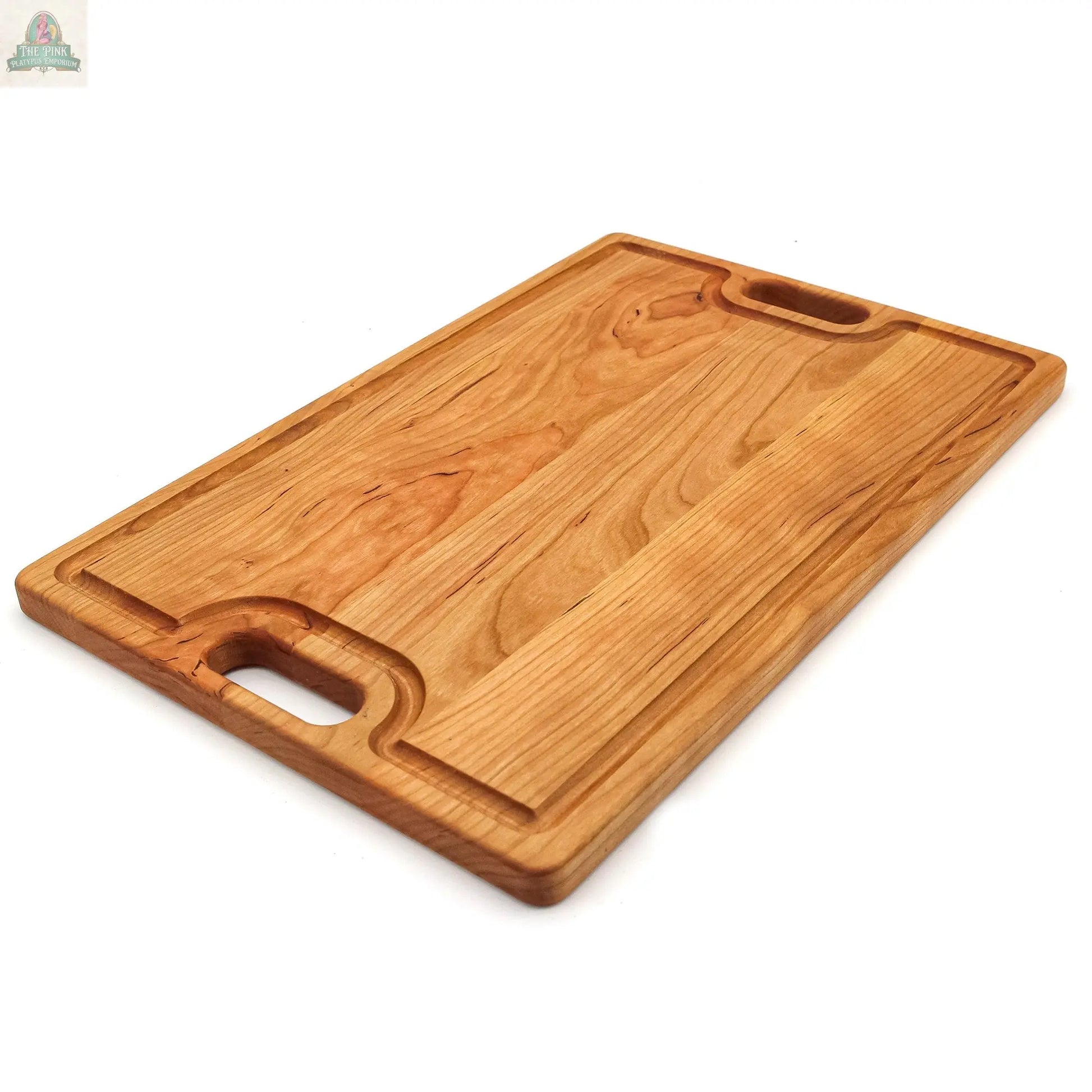 Large Cherry Wood Cutting Board With Juice Groove and Handles 18 x 12 Inches, Cherry Charcuterie Board, Cherry Cheese Board, 100% USA Made Pink Platypus Emporium