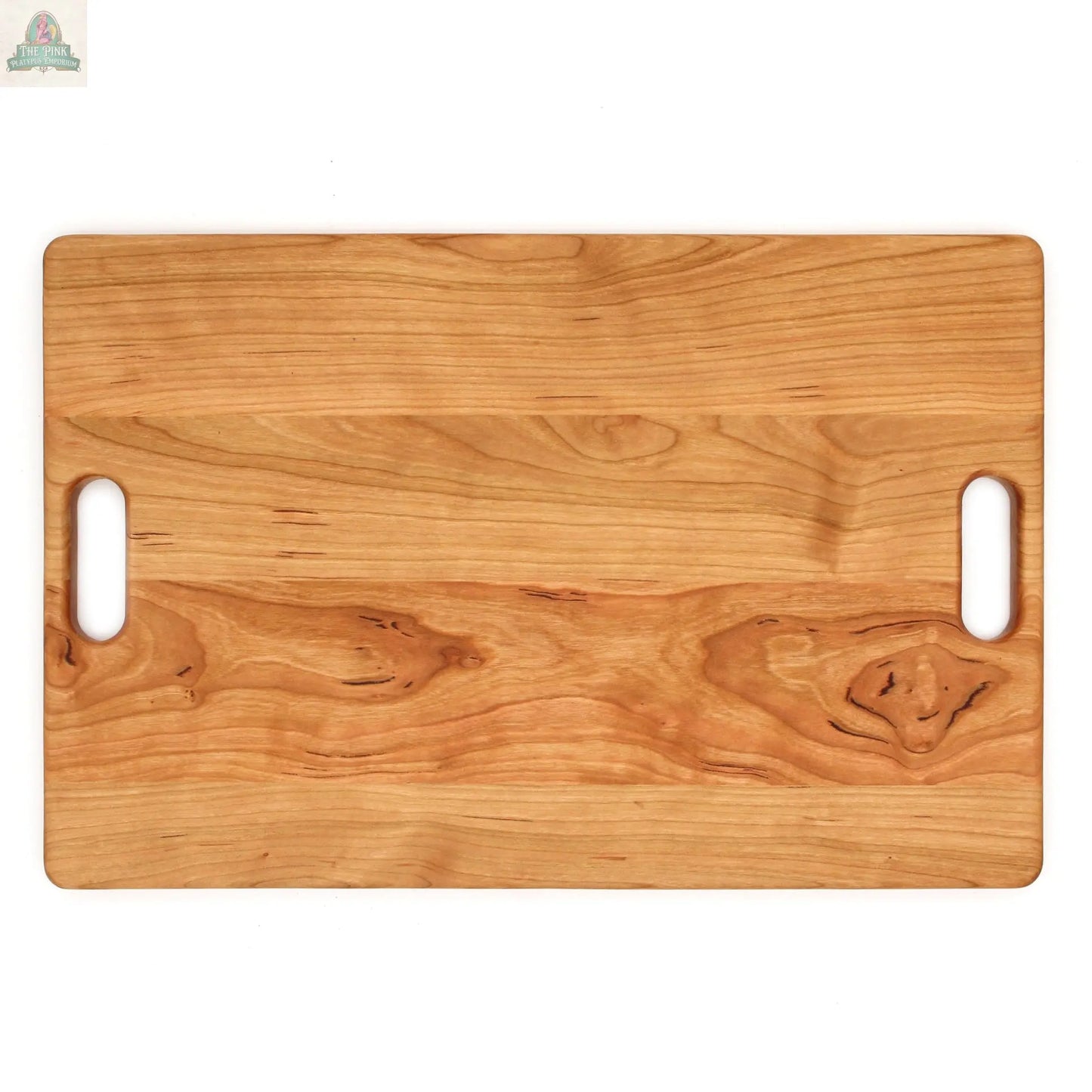 Large Cherry Wood Cutting Board With Juice Groove and Handles 18 x 12 Inches, Cherry Charcuterie Board, Cherry Cheese Board, 100% USA Made Pink Platypus Emporium