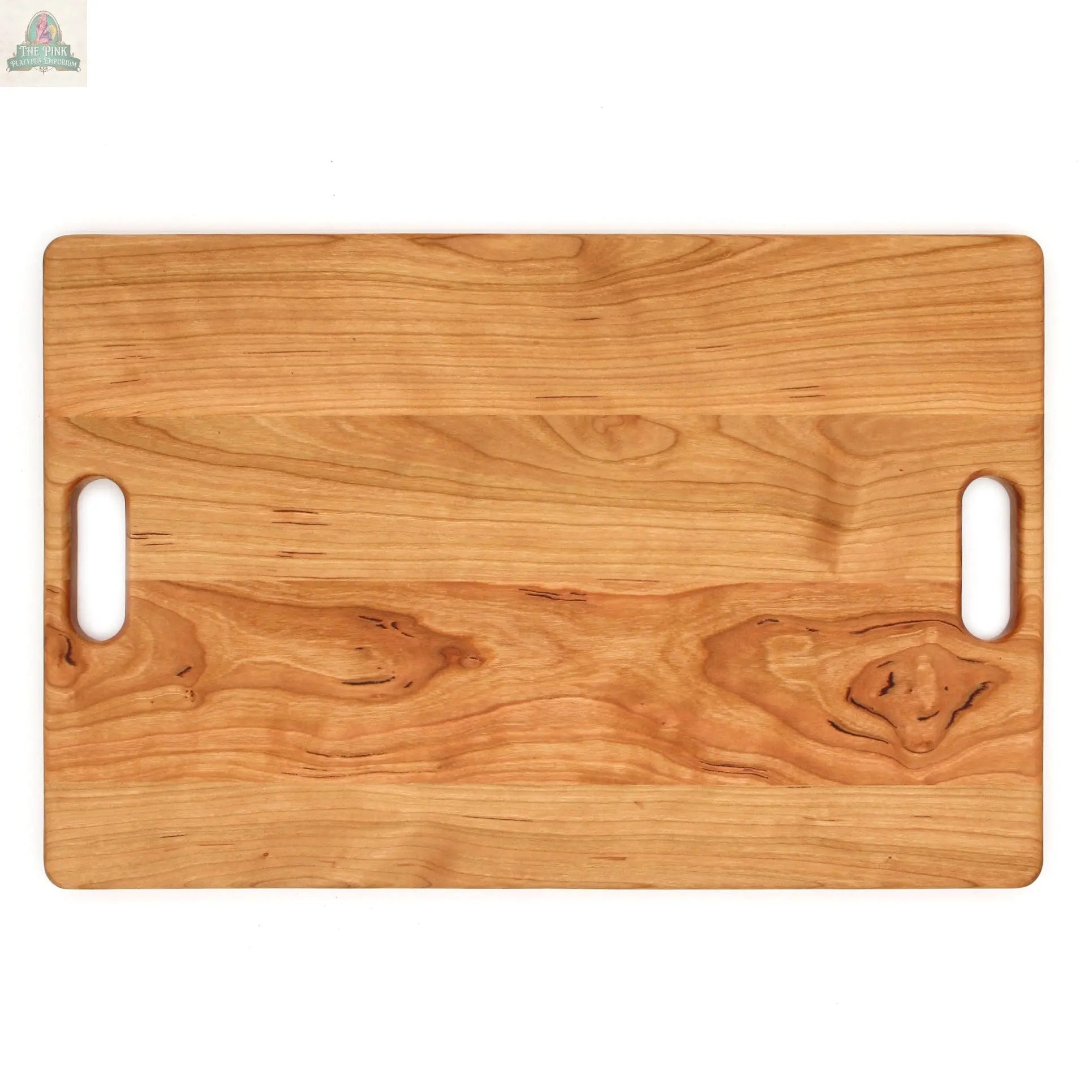 Large Cherry Wood Cutting Board With Juice Groove and Handles 18 x 12 Inches, Cherry Charcuterie Board, Cherry Cheese Board, 100% USA Made Pink Platypus Emporium