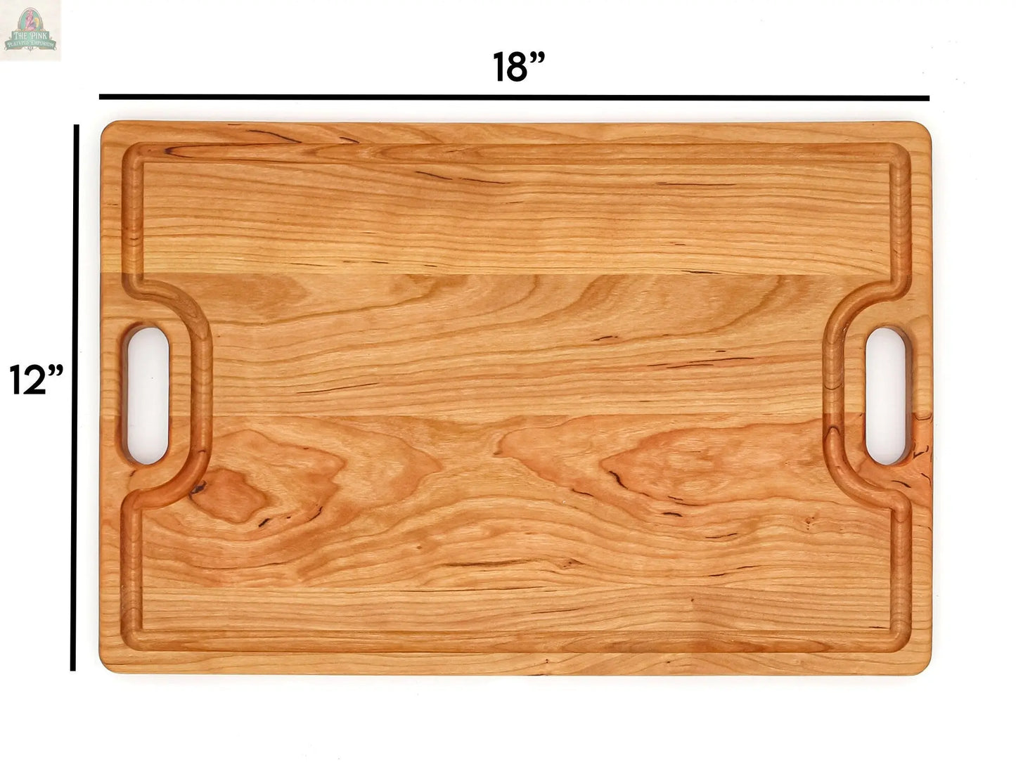 Large Cherry Wood Cutting Board With Juice Groove and Handles 18 x 12 Inches, Cherry Charcuterie Board, Cherry Cheese Board, 100% USA Made Pink Platypus Emporium