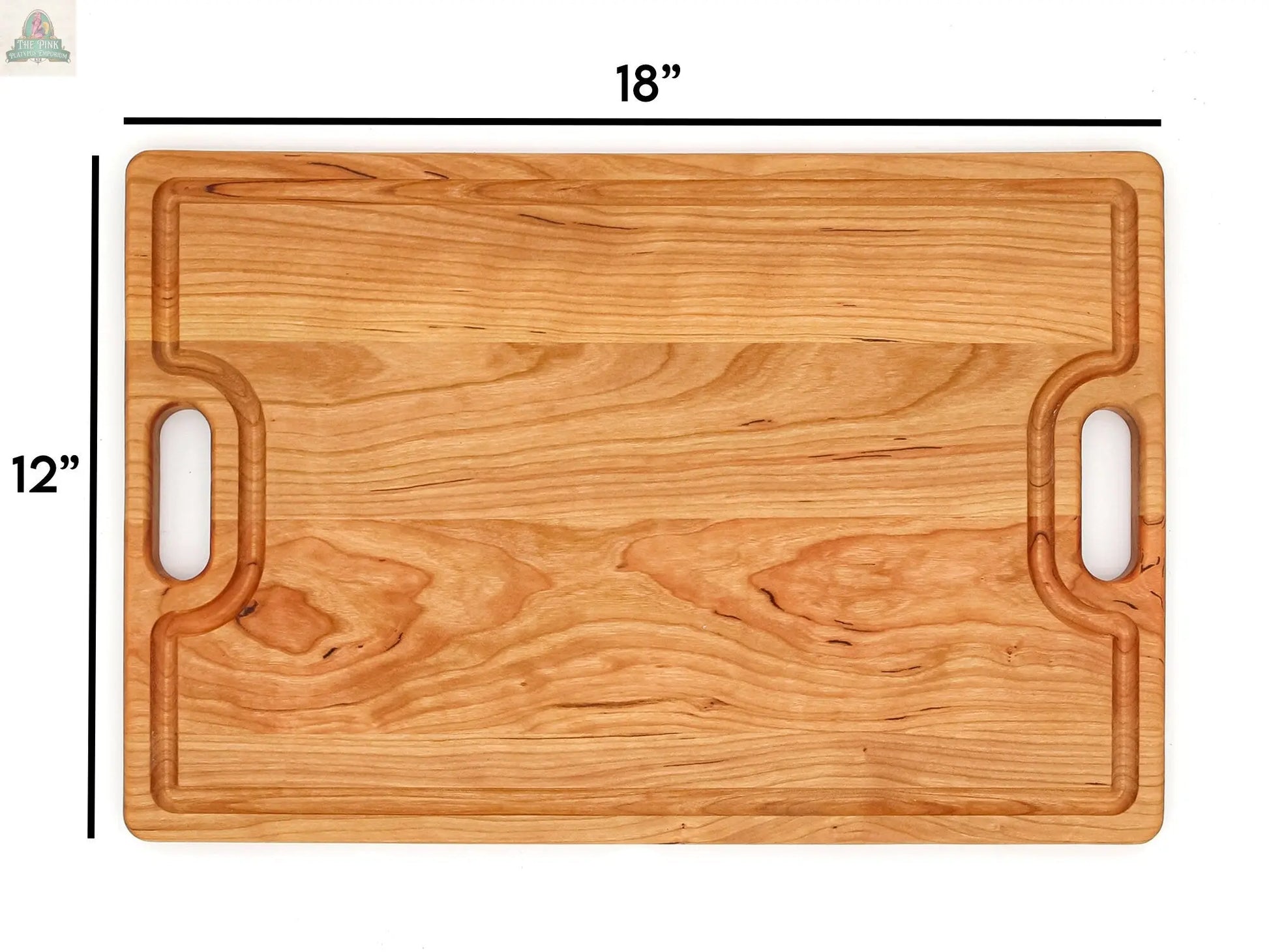 Large Cherry Wood Cutting Board With Juice Groove and Handles 18 x 12 Inches, Cherry Charcuterie Board, Cherry Cheese Board, 100% USA Made Pink Platypus Emporium