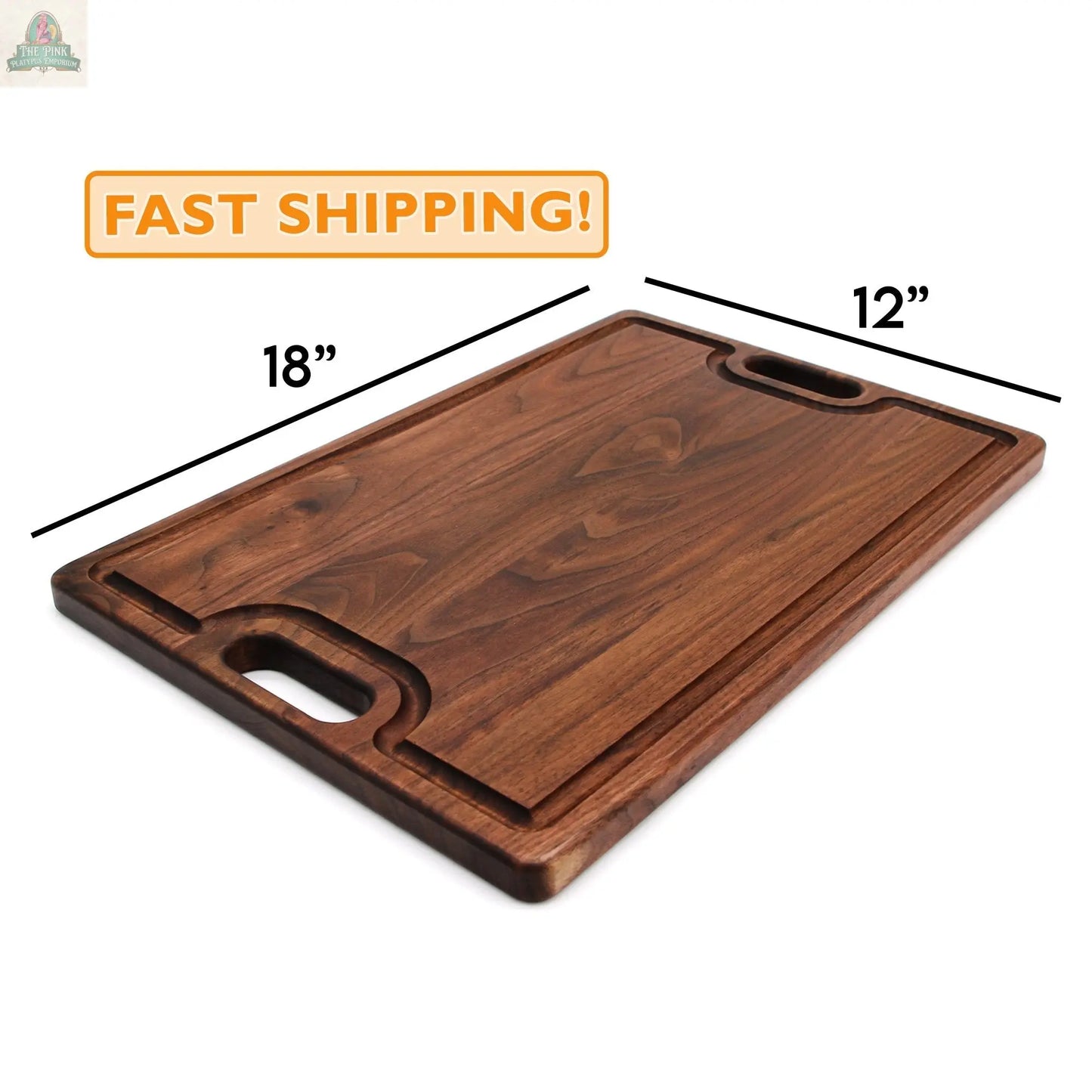 Large Cutting Board With Handles and Juice Groove 18x12, Walnut Reversible Wood Cutting Board, Doubles as a Wooden Serving Tray With Handles Pink Platypus Emporium