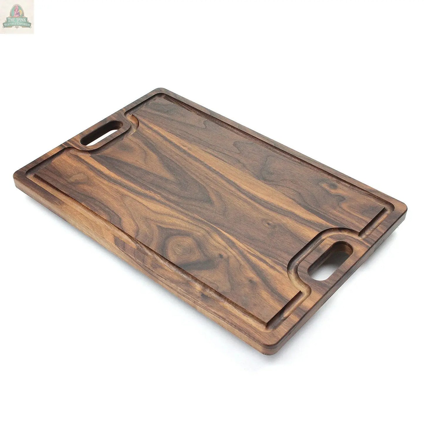Large Cutting Board With Handles and Juice Groove 18x12, Walnut Reversible Wood Cutting Board, Doubles as a Wooden Serving Tray With Handles Pink Platypus Emporium