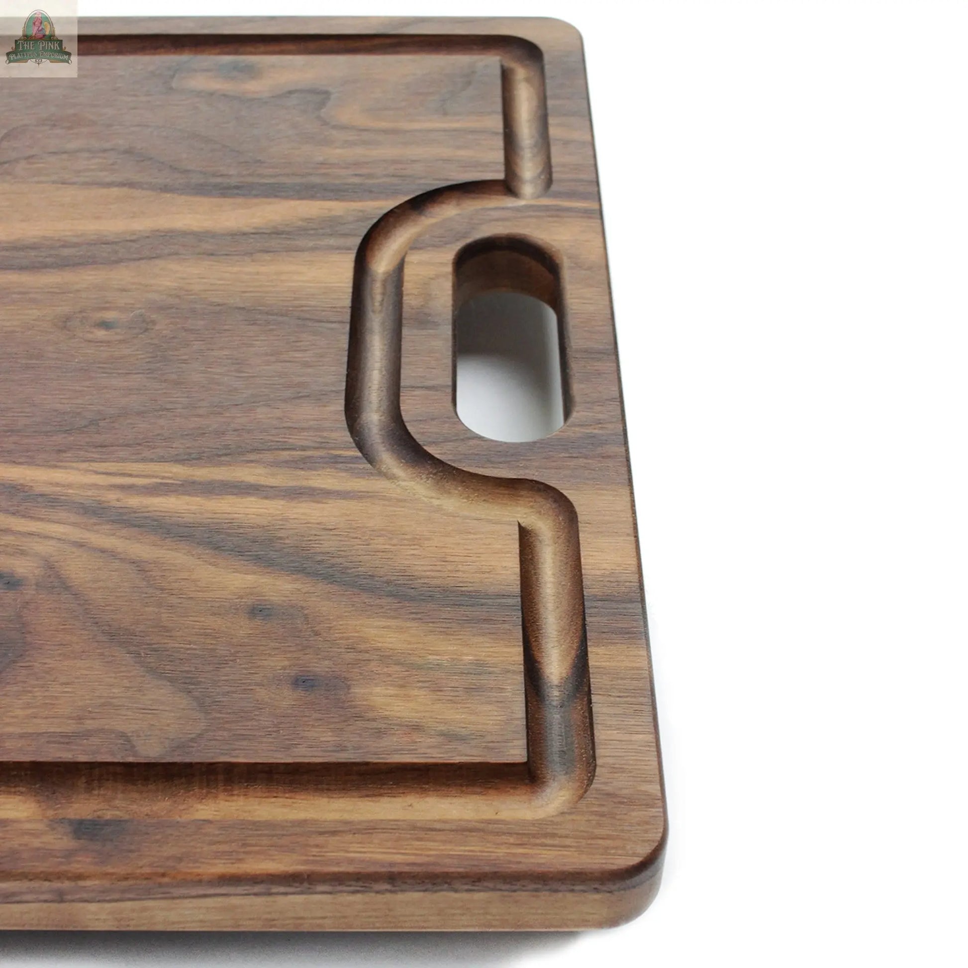Large Cutting Board With Handles and Juice Groove 18x12, Walnut Reversible Wood Cutting Board, Doubles as a Wooden Serving Tray With Handles Pink Platypus Emporium