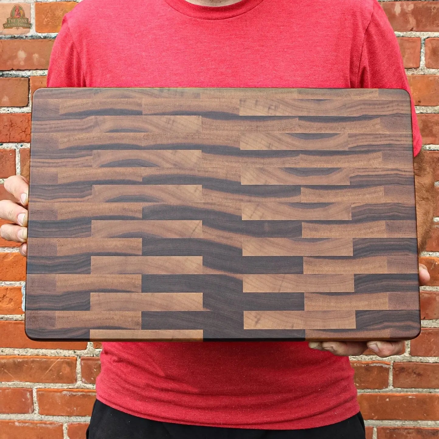 Large End Grain Calico Walnut Cutting Board, Walnut Butcher Block with Rubber Feet, Up to 2” Thick, Wedding Gift, Anniversary Gift, USA Made Pink Platypus Emporium