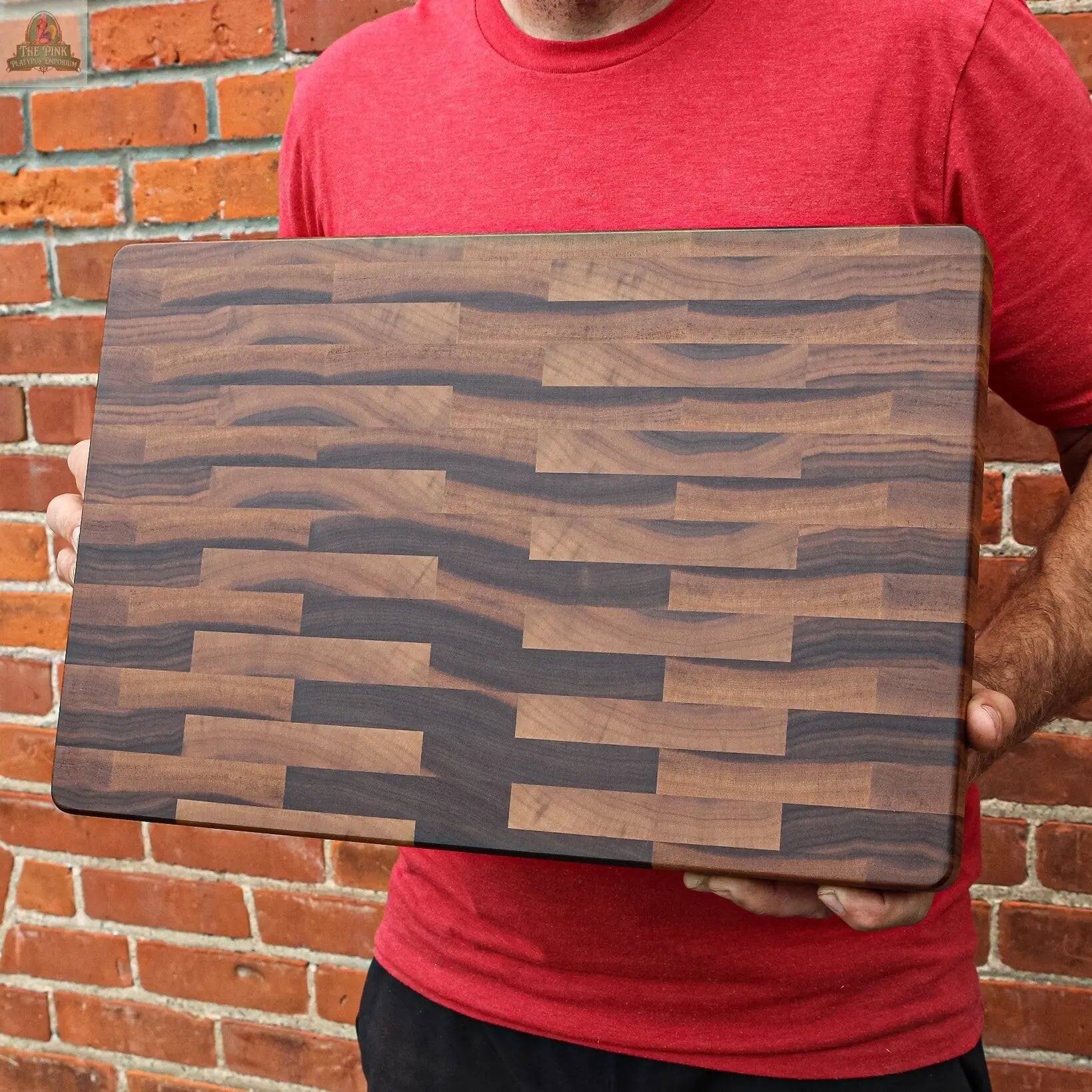 Large End Grain Calico Walnut Cutting Board, Walnut Butcher Block with Rubber Feet, Up to 2” Thick, Wedding Gift, Anniversary Gift, USA Made Pink Platypus Emporium