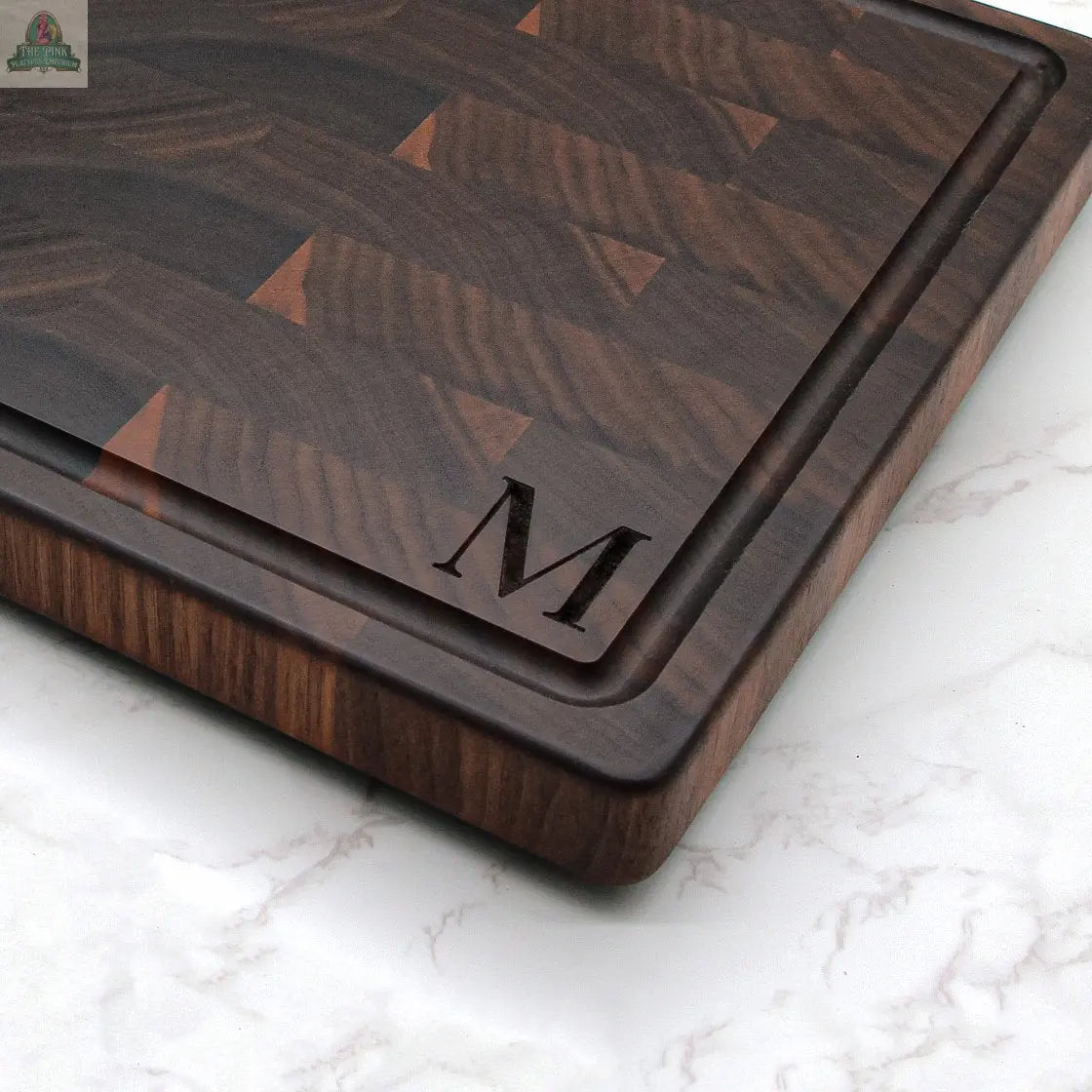 Large Monogram Cutting Board Custom Monogram Board, Walnut Butcher Block with Juice Groove, Wedding Gift, Gift for Dad, USA Made Pink Platypus Emporium