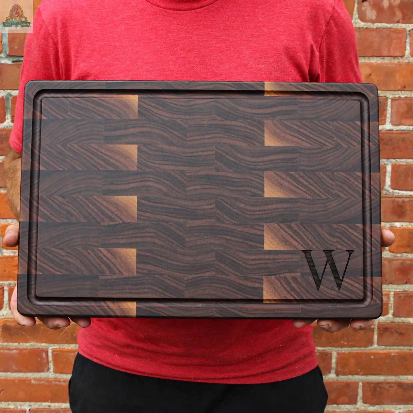 Large Monogram Cutting Board Custom Monogram Board, Walnut Butcher Block with Juice Groove, Wedding Gift, Gift for Dad, USA Made Pink Platypus Emporium