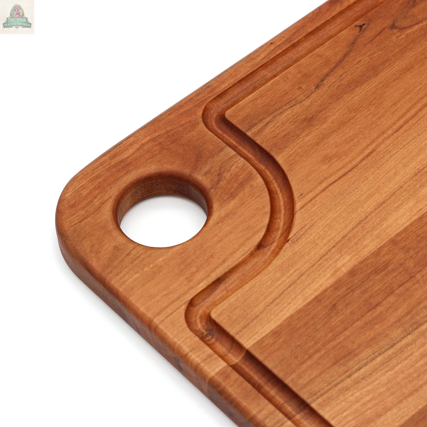 Large Wood Cutting Board With Thumb Hole and Juice Groove 18x12 Inches, Wood Cheese Board, Wooden Chopping Board, 100% Made in the USA Pink Platypus Emporium