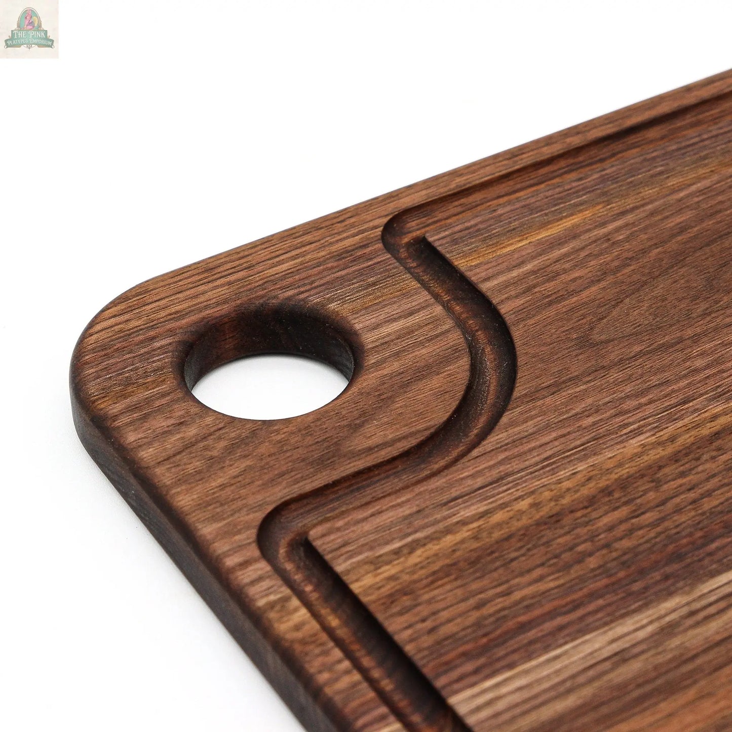 Large Wood Cutting Board With Thumb Hole and Juice Groove 18x12 Inches, Wood Cheese Board, Wooden Chopping Board, 100% Made in the USA Pink Platypus Emporium