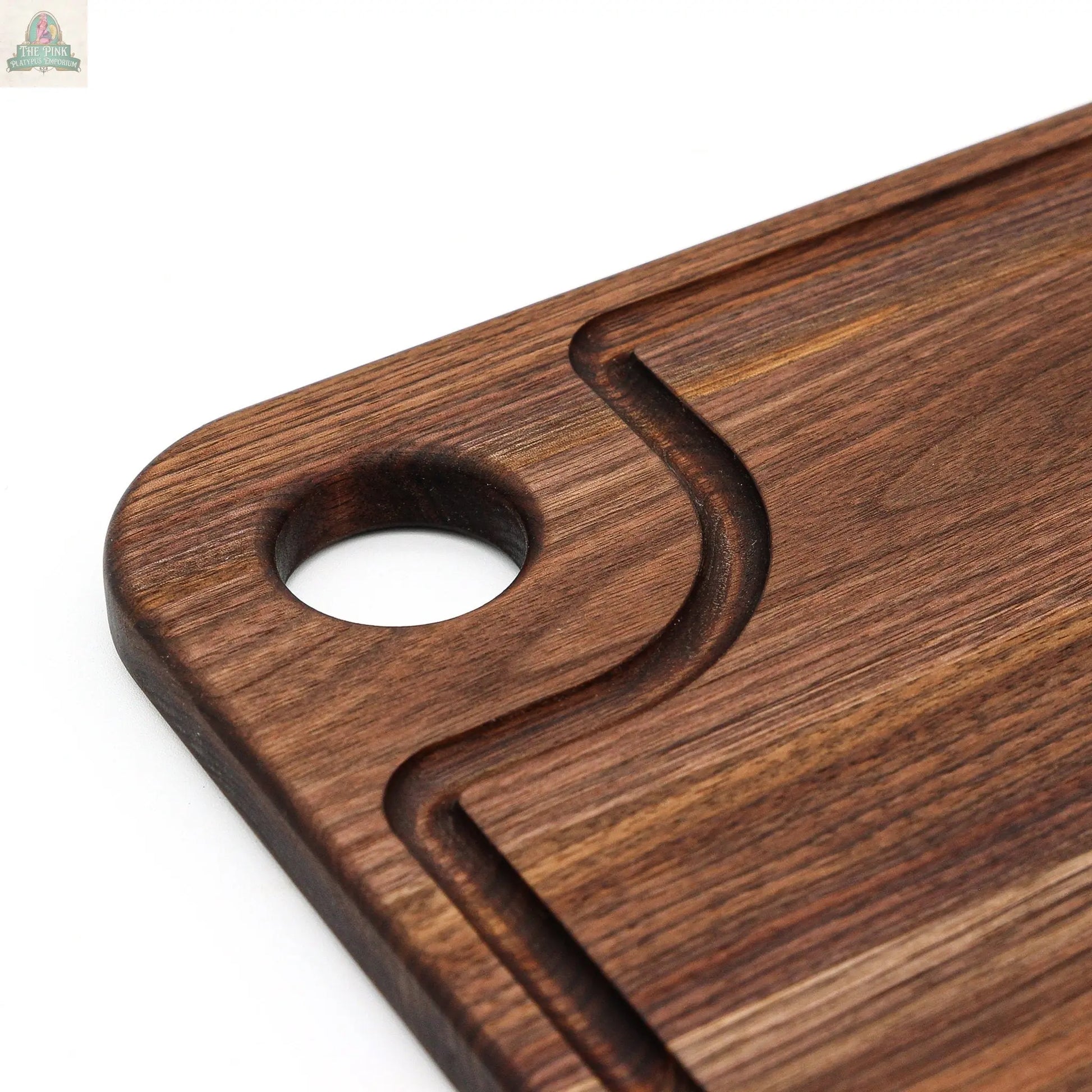 Large Wood Cutting Board With Thumb Hole and Juice Groove 18x12 Inches, Wood Cheese Board, Wooden Chopping Board, 100% Made in the USA Pink Platypus Emporium