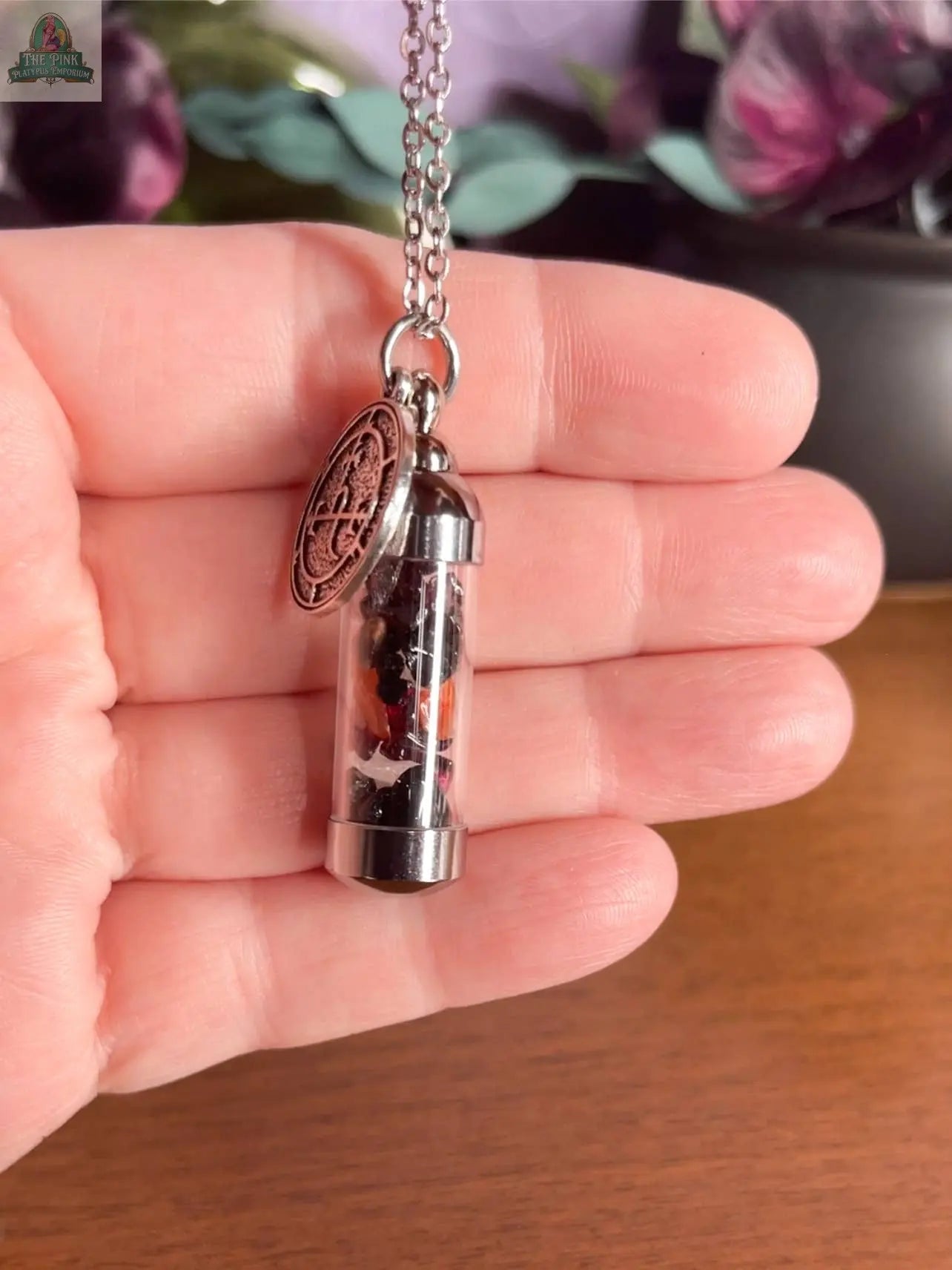 Lilith Spell Jar Amulet Necklace, Witchy Crystal Jewelry Moondust and Raven