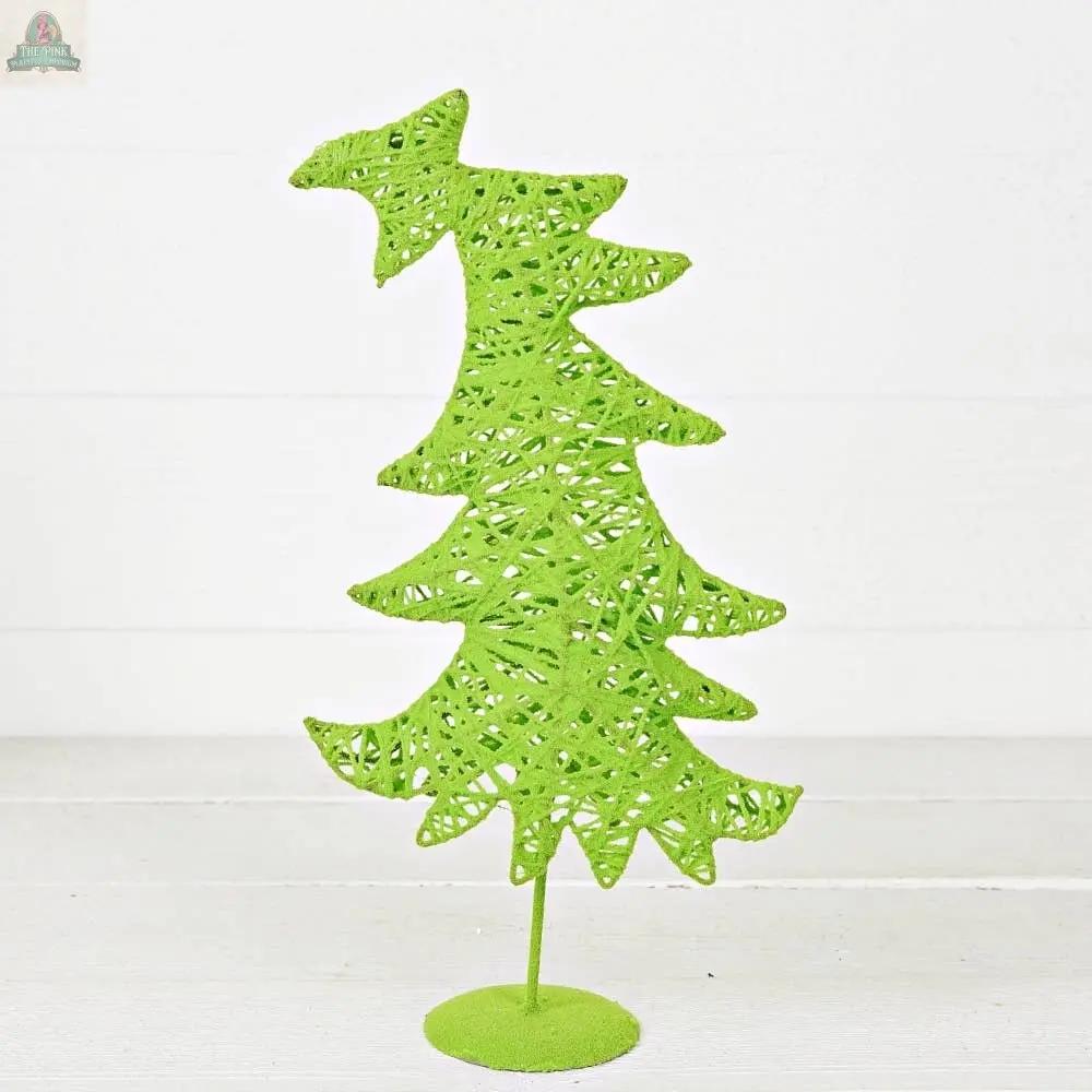 The Grinch Fairy Tree by Impressive Enterprises, Inc. is a 17-inch tall tabletop tree with bright light green flocking and a lace-like finish, set upright on a round base against a plain white background.