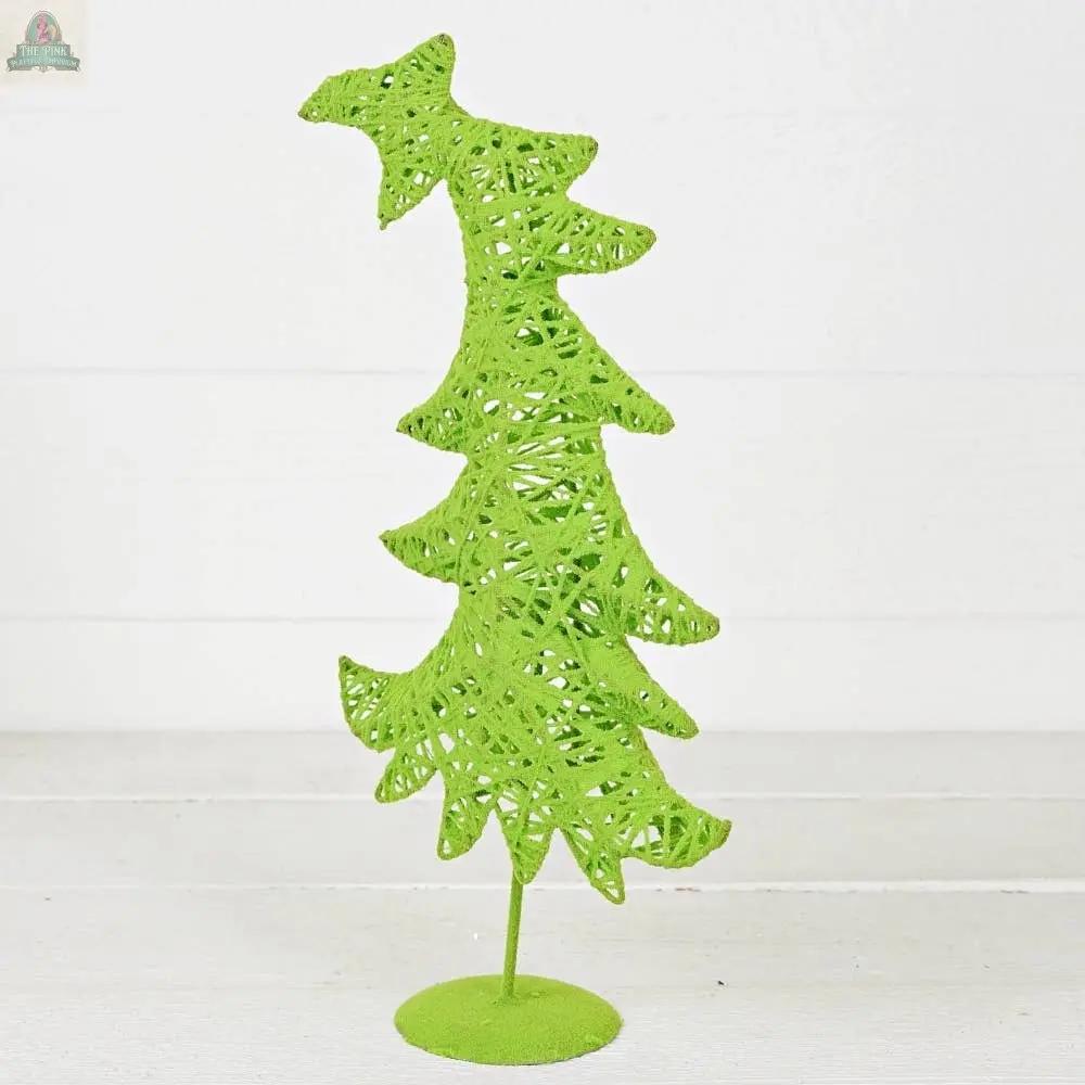 The Grinch Fairy Tree with light green flocked finish (17inH) by Impressive Enterprises, Inc. features a whimsical curved shape, topped with a star and stands on a round base—perfect for festive tabletop holiday decor.