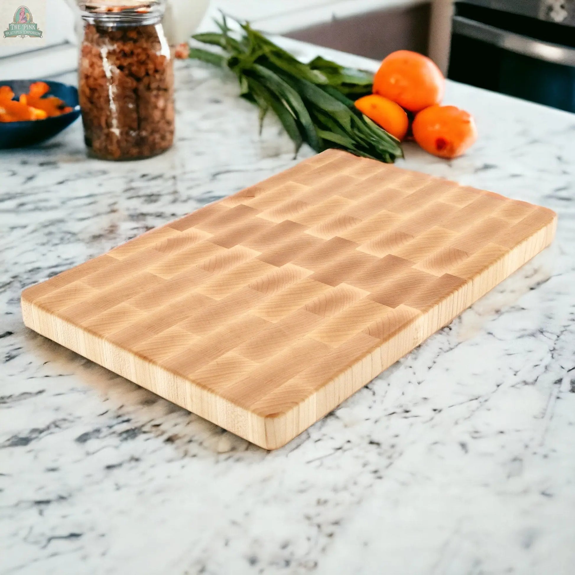 Maple Large End Grain Cutting Board, Maple Butcher Block with Rubber Feet, Wedding Gift, Anniversary Gift, Father's Day Gift, USA Made Pink Platypus Emporium