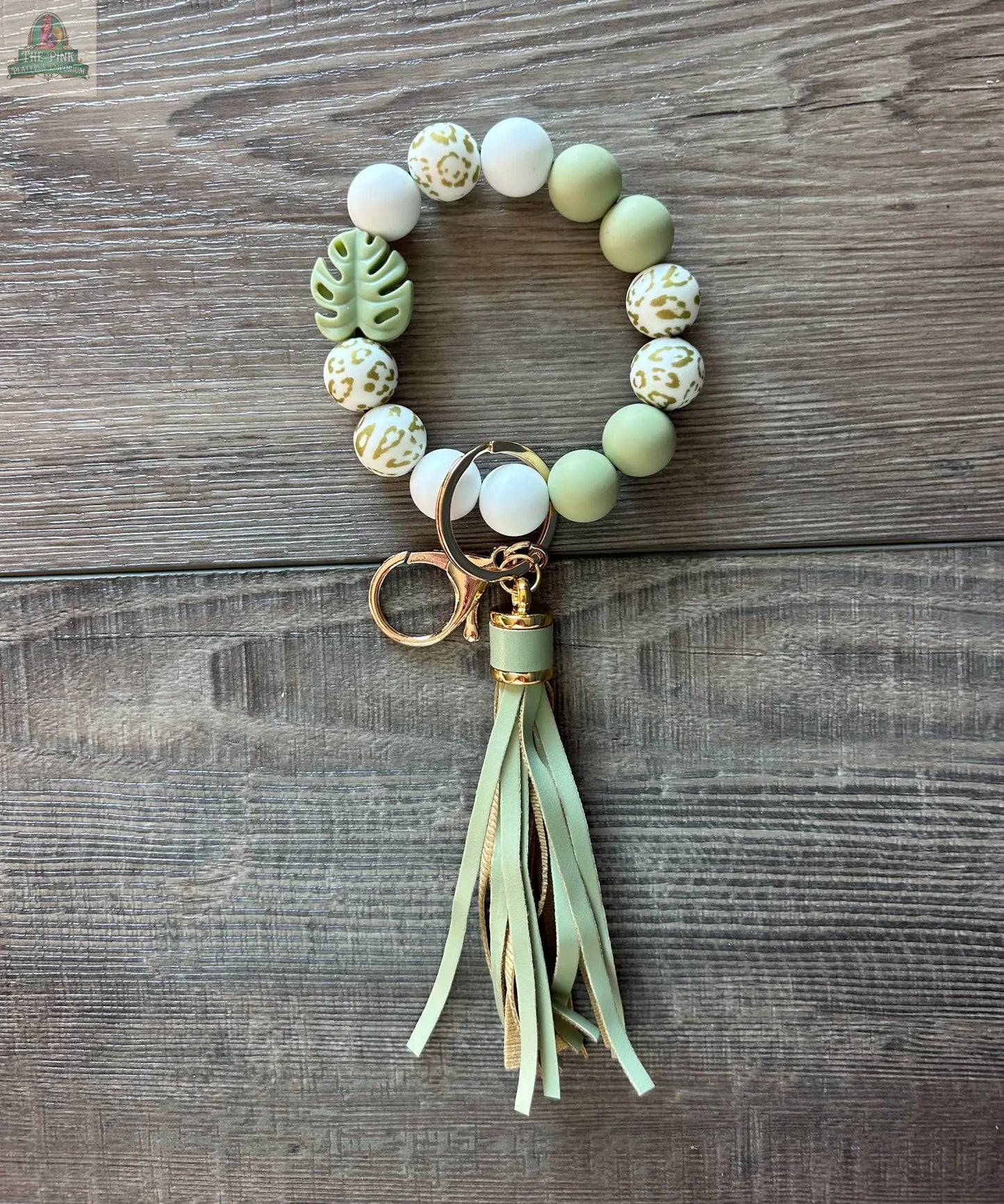 Monstera Leaf Plant Lover Beaded Wristlet Keychain JILLIAN INK LLC