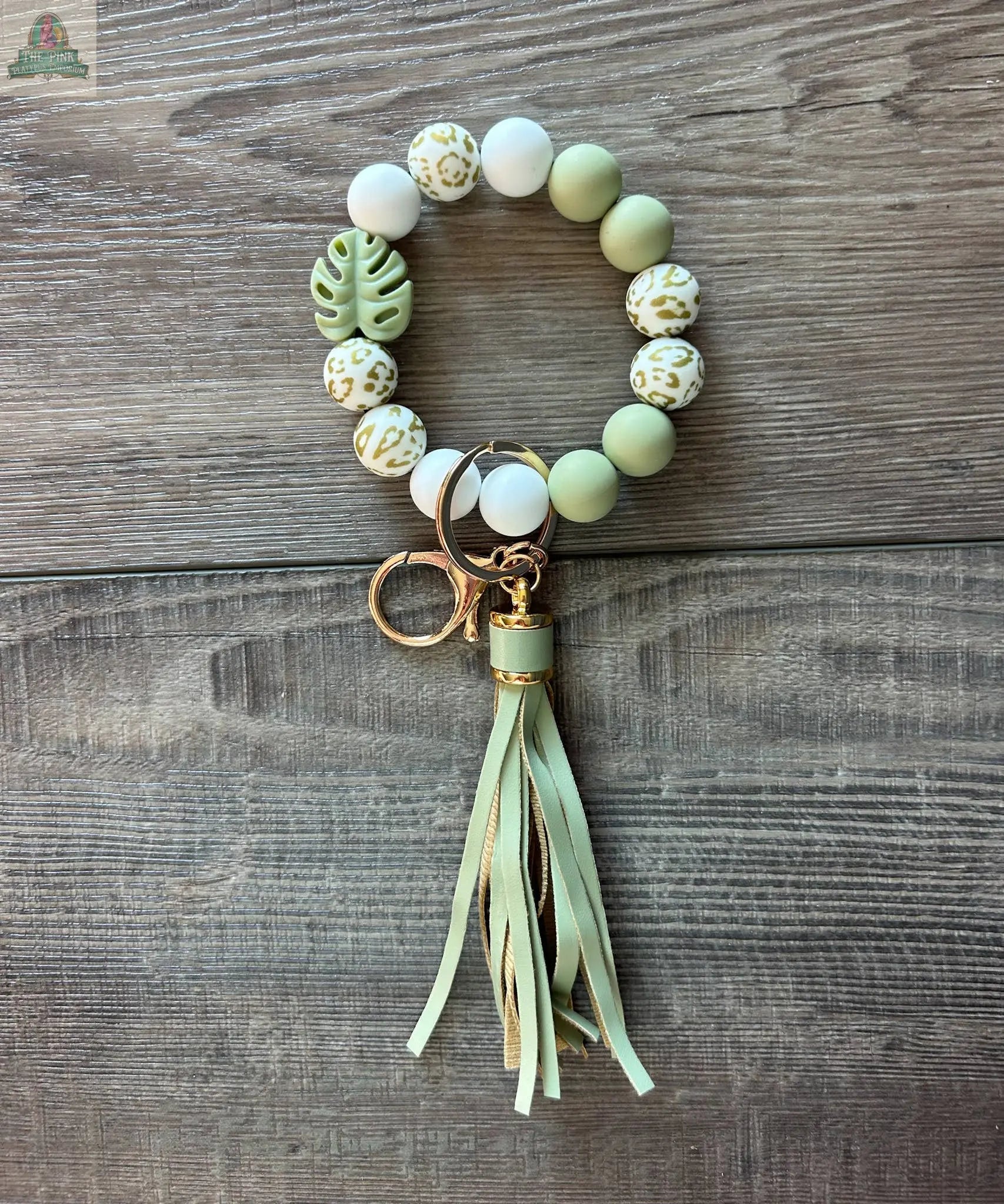 Monstera Leaf Plant Lover Beaded Wristlet Keychain JILLIAN INK LLC