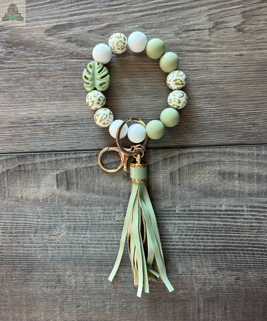 Monstera Leaf Plant Lover Beaded Wristlet Keychain JILLIAN INK LLC