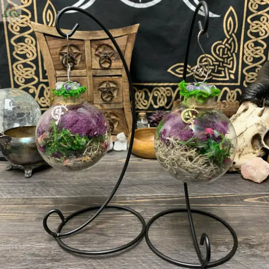 Moon Fairy Witch Ball, Witchy Decor, Altar Decor: Silver / Ball w/ Stand Moondust and Raven