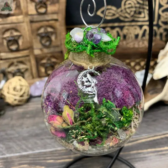 Moon Fairy Witch Ball, Witchy Decor, Altar Decor: Silver / Ball w/ Stand Moondust and Raven