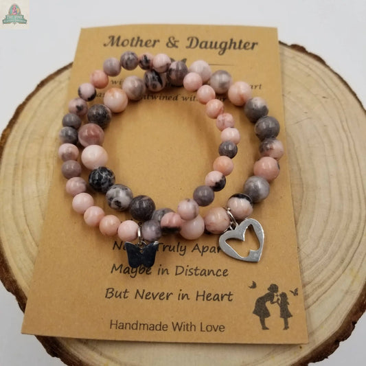 Mother & Daughter Natural stone Butterfly Bracelet Set CHAKRA JEWELRY