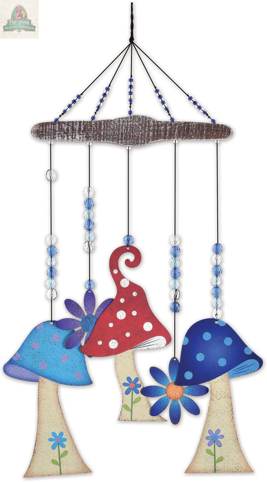 Mushroom Garden Painted Wind Chime Garden Decor - 94762 Pink Platypus Emporium