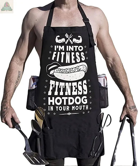 NOWHERE AMERICA - 'FITNESS HOTDOG' - Funny BBQ Apron - Gag Pink Platypus Emporium