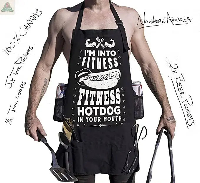 NOWHERE AMERICA - 'FITNESS HOTDOG' - Funny BBQ Apron - Gag Pink Platypus Emporium
