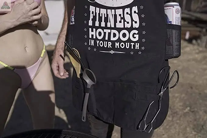 NOWHERE AMERICA - 'FITNESS HOTDOG' - Funny BBQ Apron - Gag Pink Platypus Emporium