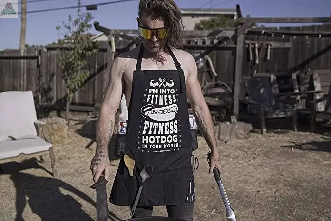 NOWHERE AMERICA - 'FITNESS HOTDOG' - Funny BBQ Apron - Gag Pink Platypus Emporium