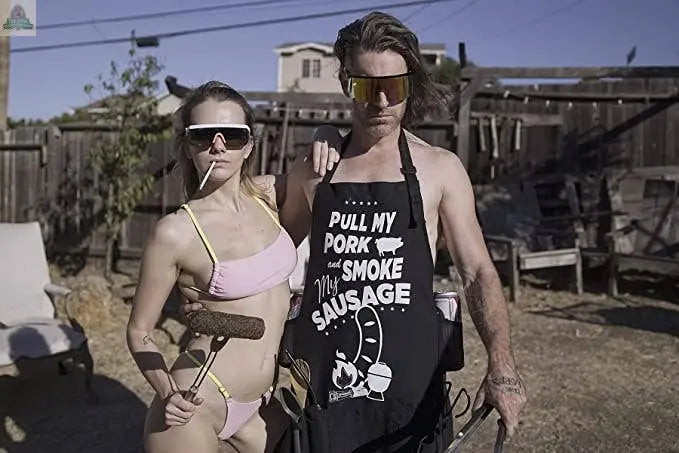 NOWHERE AMERICA - 'PULL MY PORK' - Funny BBQ Apron - Gag Gif Pink Platypus Emporium