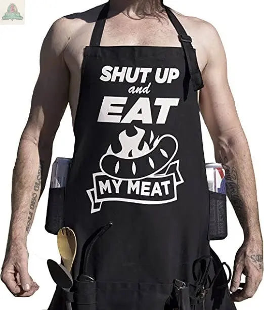 NOWHERE AMERICA - 'SHUT UP & EAT' - Funny BBQ Apron Pink Platypus Emporium