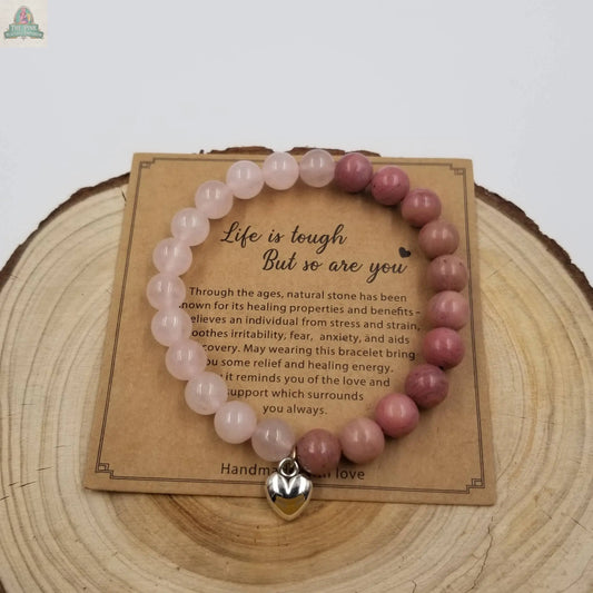Natural Rose Quartz Stone Heart Bracelet CHAKRA JEWELRY