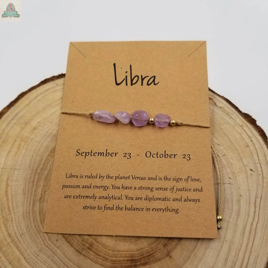 Natural Stone Handwoven Constellation Bracelet with Card: Libra Pink Platypus Emporium