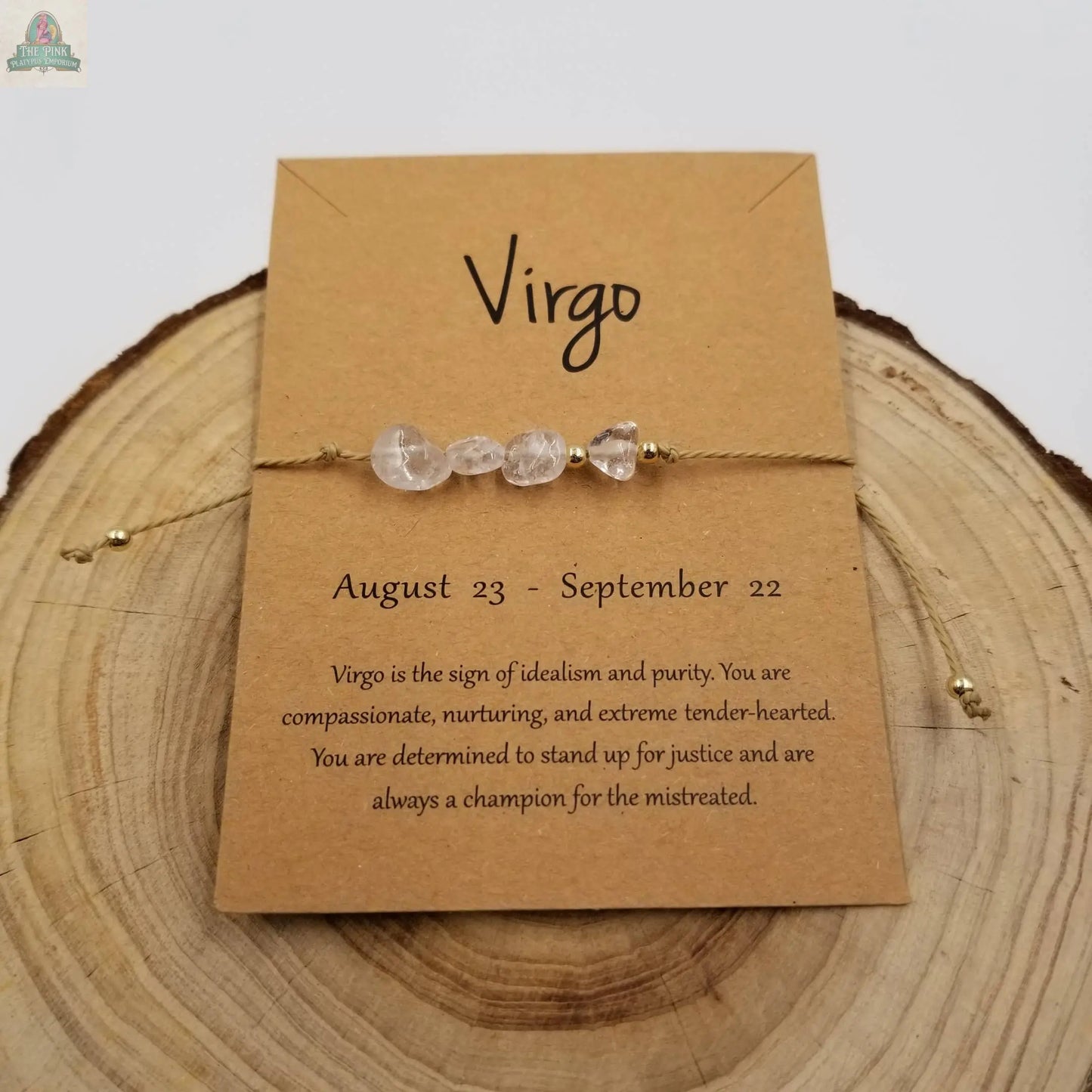 Natural Stone Handwoven Constellation Bracelet with Card: Pisces Pink Platypus Emporium