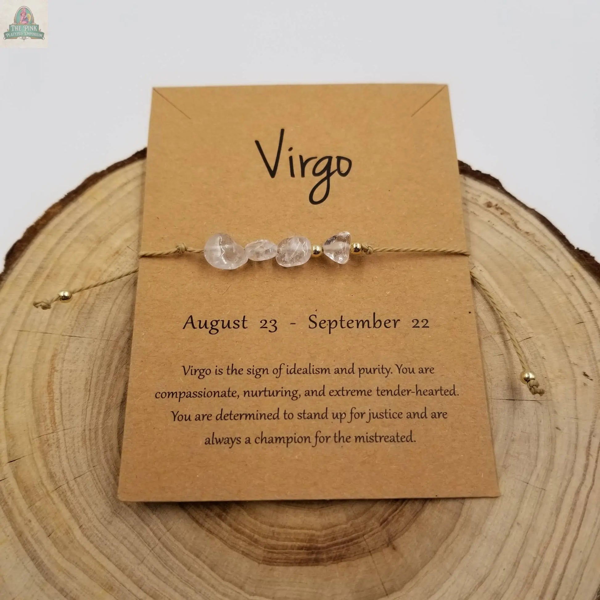 Natural Stone Handwoven Constellation Bracelet with Card: Pisces Pink Platypus Emporium