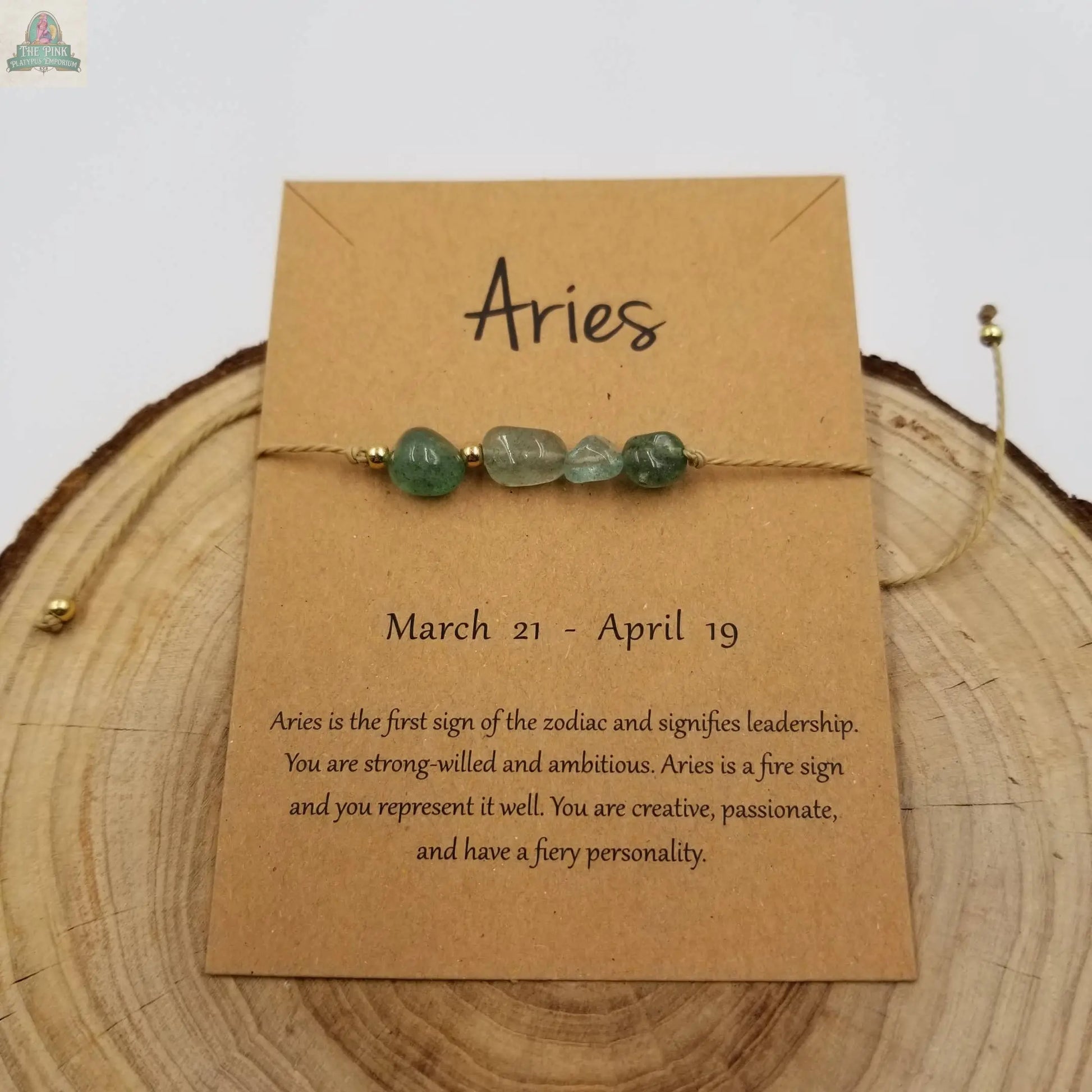 Natural Stone Handwoven Constellation Bracelet with Card: Pisces Pink Platypus Emporium
