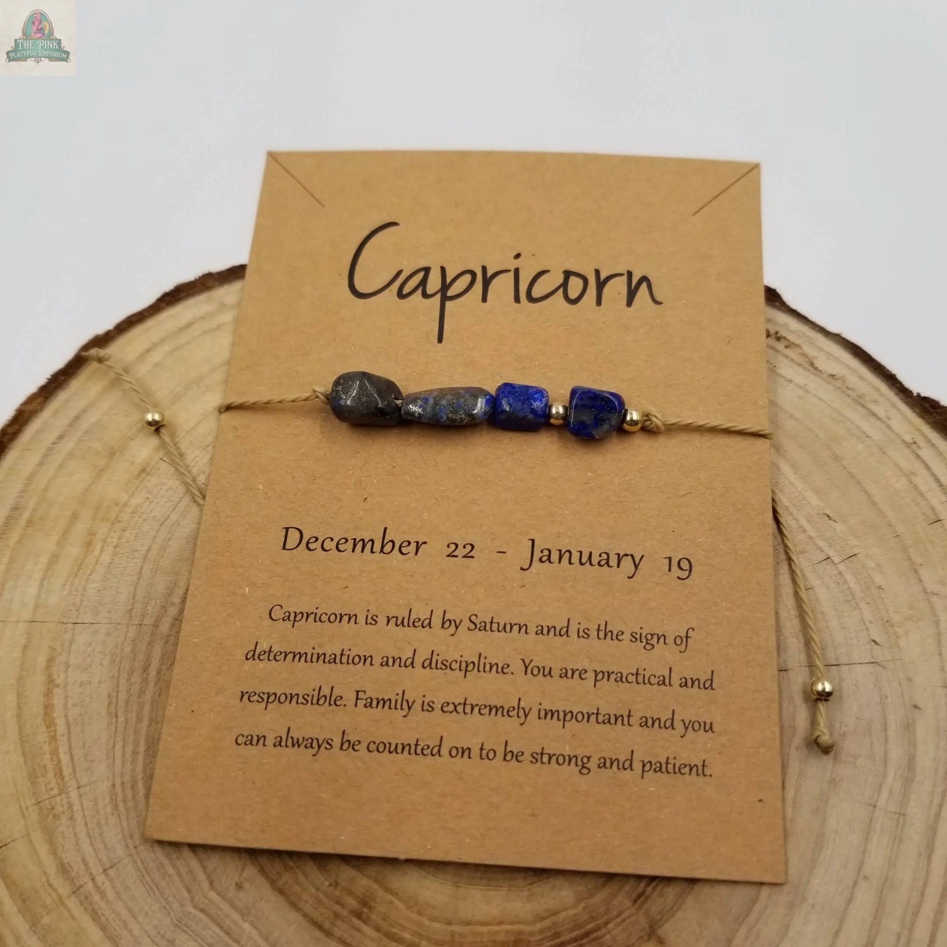 Natural Stone Handwoven Constellation Bracelet with Card: Pisces Pink Platypus Emporium