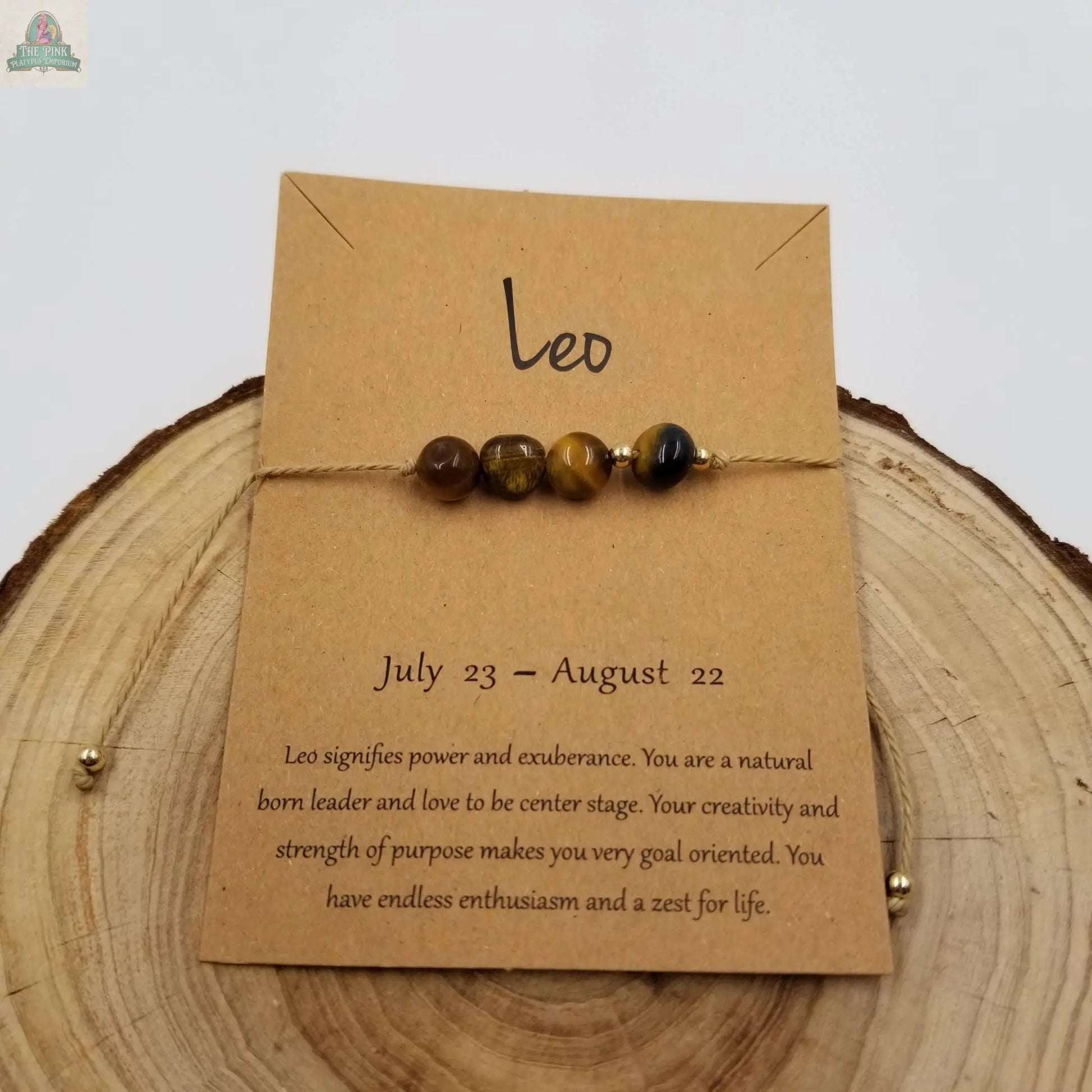 Natural Stone Handwoven Constellation Bracelet with Card: Pisces Pink Platypus Emporium